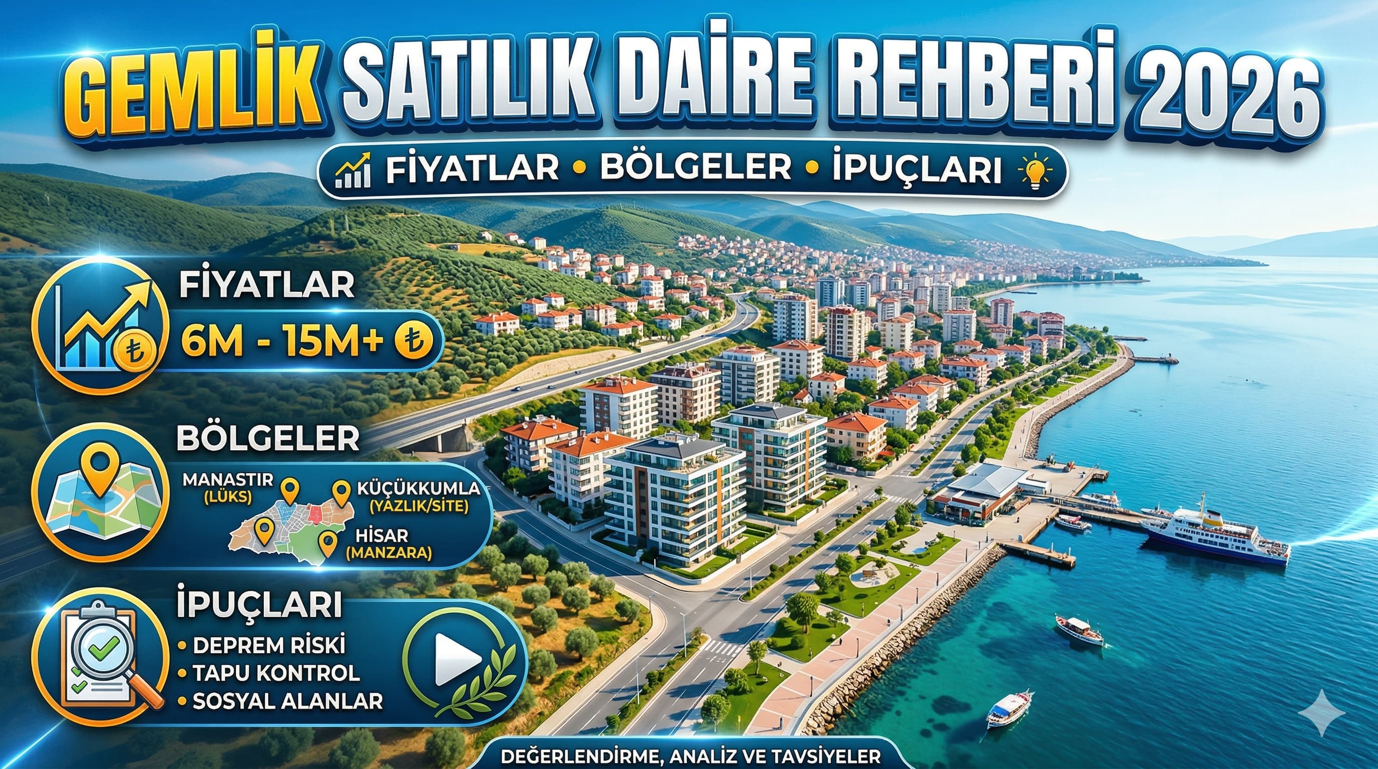 Gemlik Satılık Daire Rehberi 2026: Fiyatlar, Bölgeler ve İpuçları